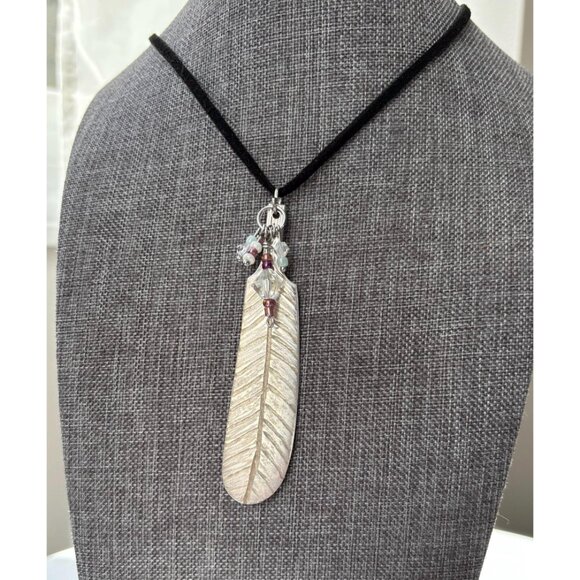 Upcycled Silverware Feather Pendant Necklace: Bohemian Flatware Jewelry - Picture 3 of 6